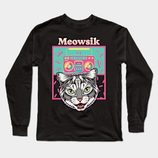 Retro Meowsik-Cat and Music lovers- Long Sleeve T-Shirt